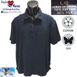 Tommy Bahama Large Blue Green Black Heathered Cotton Silk Polo S/S T214172